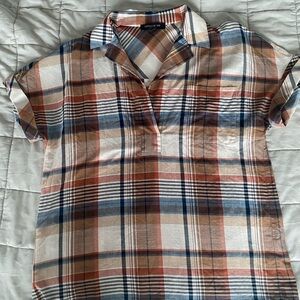 Lafayette 148 New York Womens small Blouse Linen Cotton Plaid lightweight